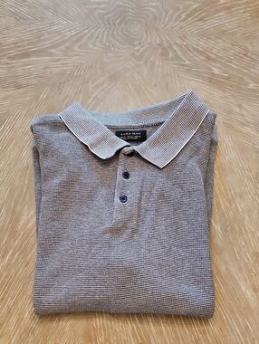 Zara  Striped Collar Polo in Light Gray and White
